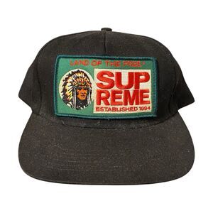 FW10 Supreme Land Of The Free Snapback Hat Cap LOTF USA Made Red Man Chew Used